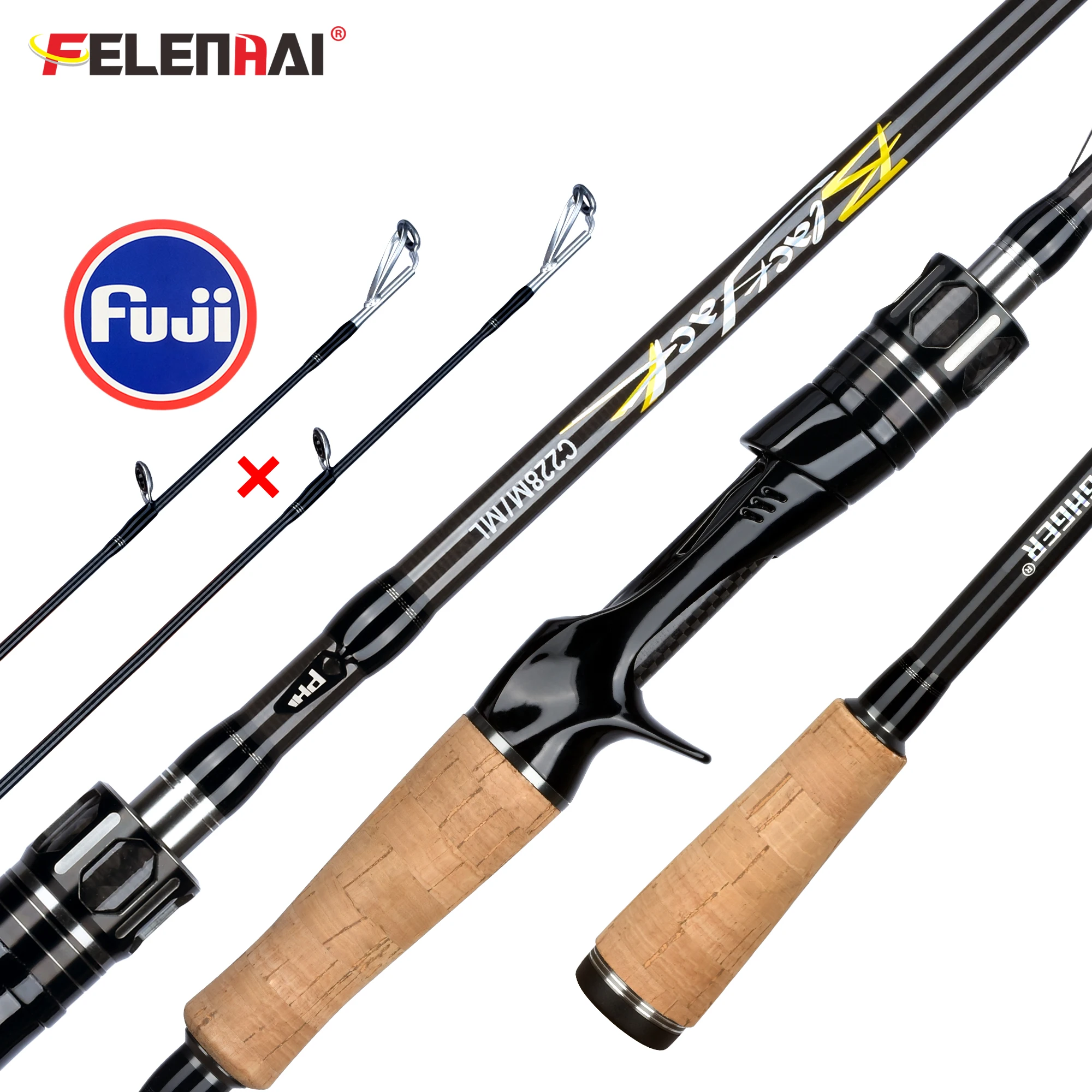 Felenhai Blackjack Casting Spinning Fuji Guide Canne da pesca 1.8/2.1/2.4/2.7/3.0/3.3m 2 punte Richiamo 5-80g ML/M/MH/H Baitcasting Pole