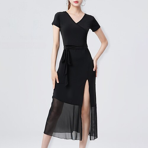 Latein-Tanz Kleid Pure Farbe Farbaufsatz Tüll Damen Leistung Ausbildung Kurzarm Hoch Spandex Image