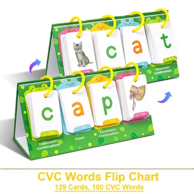 Kids CVC Words Flashcards Phonics Flip Chart Word Builder Sight Words Activity Learning Tool Speech