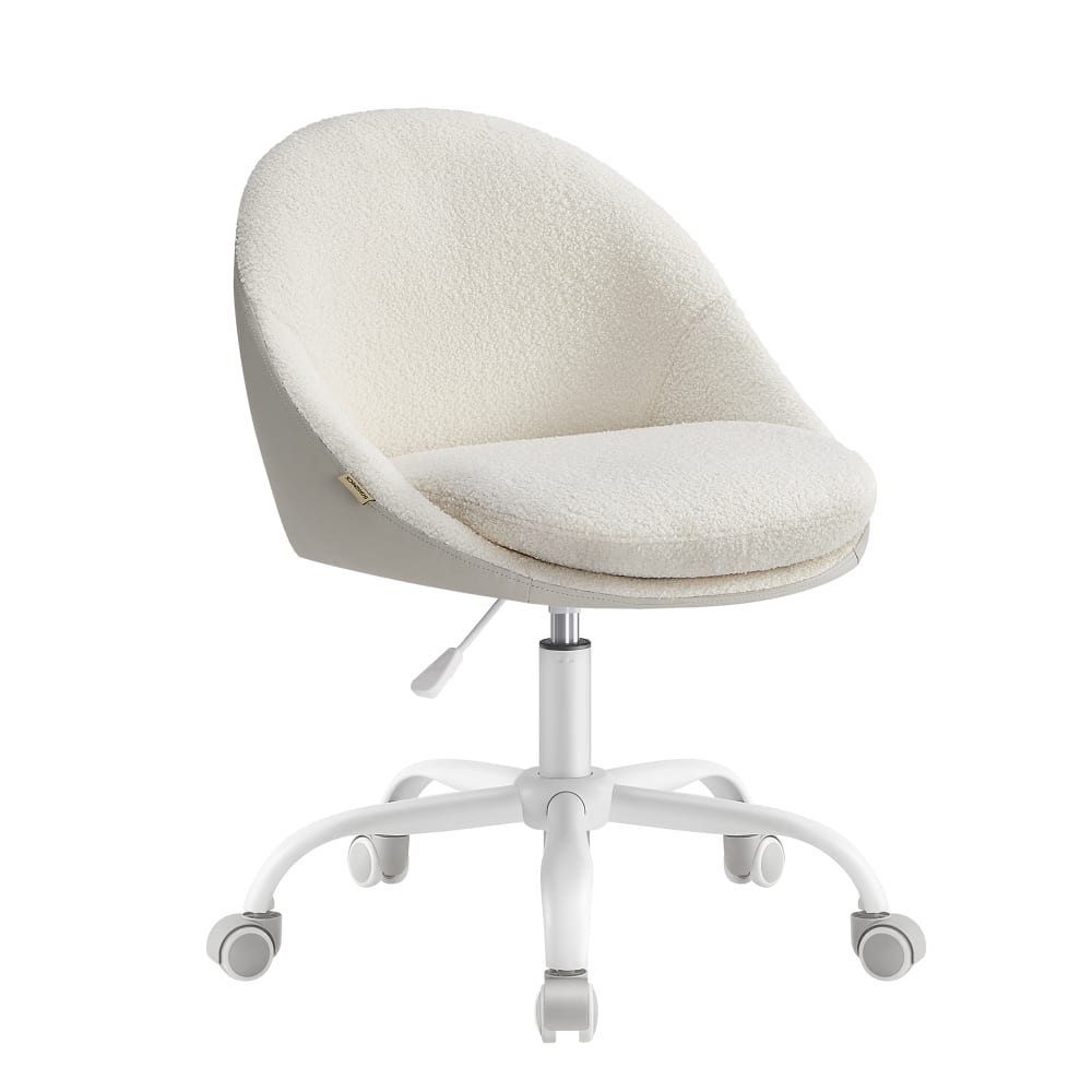 Chaise pivotant en peluche et pu réglable en hauteur beige et blanc