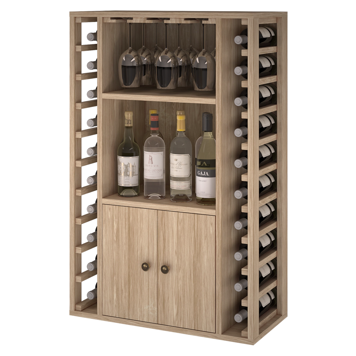 Godello Serie Weinregal aus massiver Eiche 20 Flaschen + Spirituosen + 9 Gläser Image