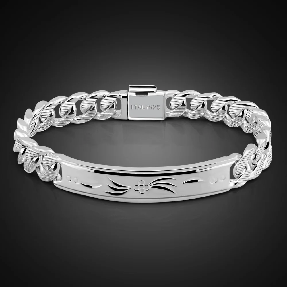 Bracciale in argento sterling 925 di moda per uomo Bracciale stile punk rock cool maschile 100% argento massiccio 10 mm 20 cm Bracciale gioielli