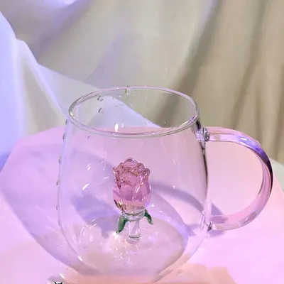 Creative 3D Rose Champagne Flute Custom Wine Glass Goblet Tumbler Mug Cup with Rose Inside Lovely