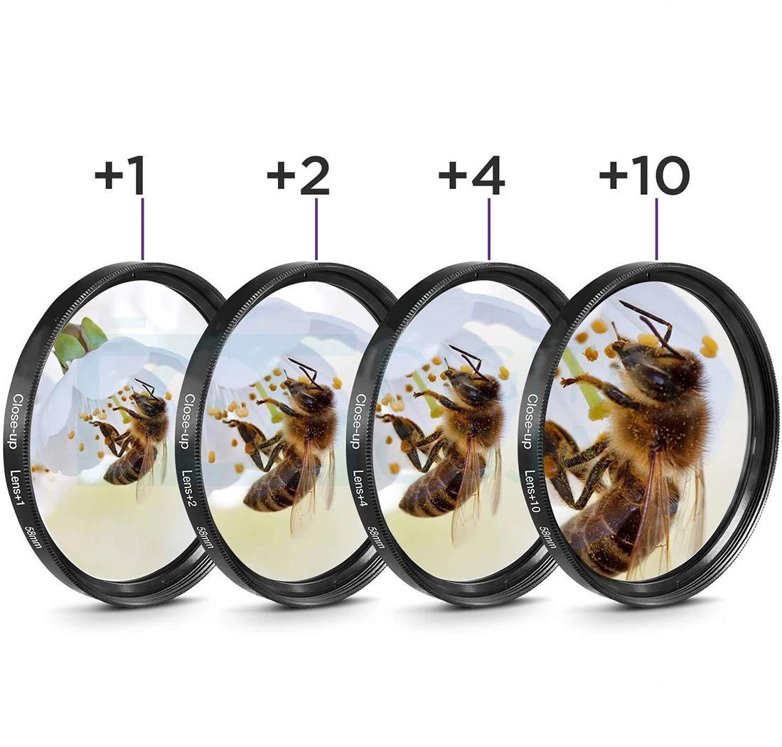 Nahaufnahme-Makrofilter + 1 + 2 + 4 + 10 Nahaufnahme 37 mm 43 mm 46 mm 49 mm 52 mm 55 mm 58 mm 62 mm 67 mm 72 mm 77 mm für Canon Nikon Sony Kamera Image