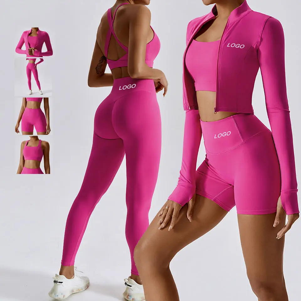 Individuelles LOGO Fitness-Kleidung Hip Lift Langarm-Übungsset Gym Damen 4-teiliges Yoga-Set Gym Fitness-Set