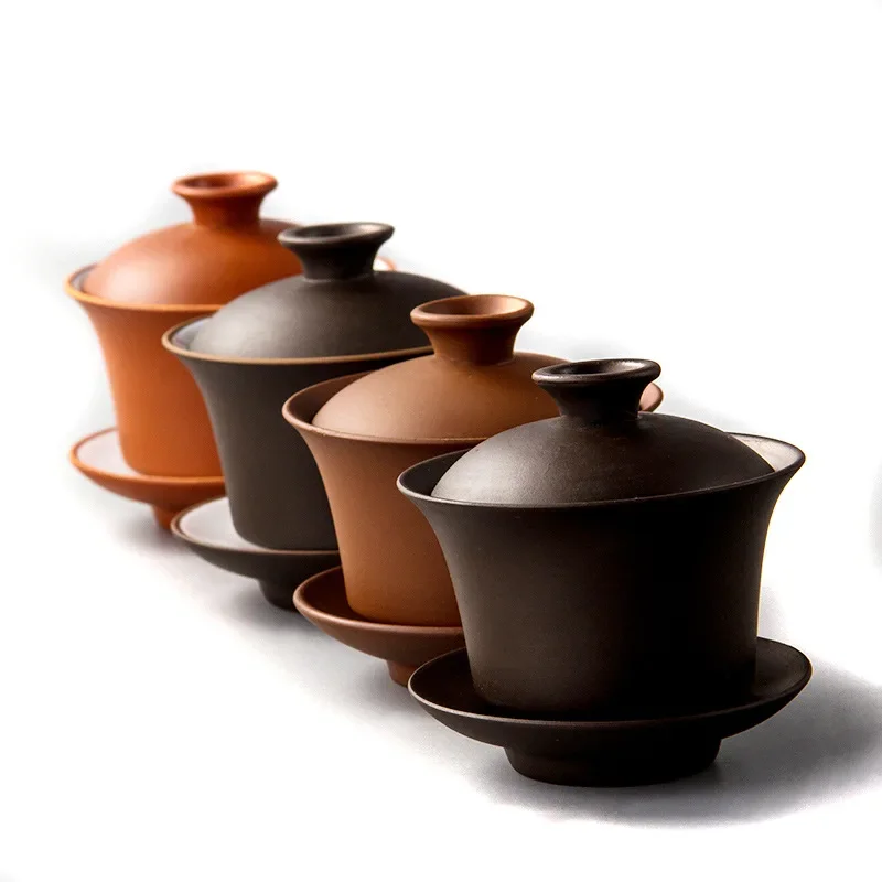 Lila Ton Gaiwan Teeset Elegante Gaiwan chinesische Teetasse Teegeschirr Terrine Deckel Schüssel Untertasse Tee Brauen Teetasse