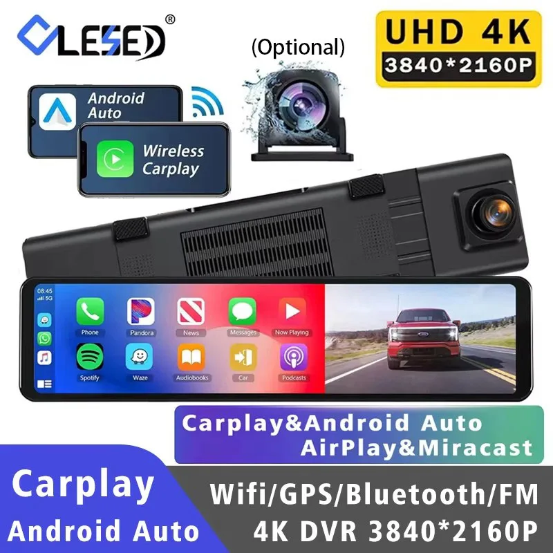 11,26 Zoll 4K Dash Cam Carplay Android Auto Auto DVR Dual Len Wifi GPS Bluetooth FM Video Drive Recorder Stream Spiegel Dashcam Kamera Image