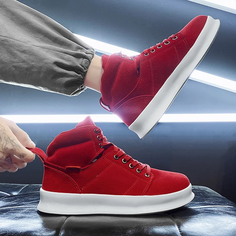Streetwear High Top männer Skateboard Schuhe Mode Lässig Wildleder Rote Turnschuhe Mann Outdoor Plattform Nicht-slip Männer Skate bord Schuhe
