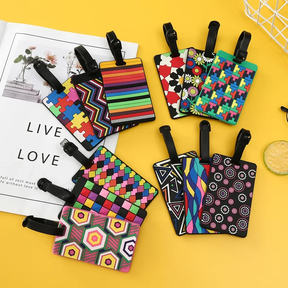 1 Stück geometrische Gepäck anhänger Koffer ID Addres Halter Gepäck tasche Tag Silikon PVC Soft Label Reise zubehör Gepäck anhänger Image