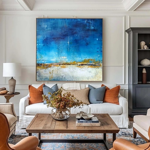 abstrakte Goldgemälde handgefertigt reich strukturierte Meereslandschaft Acrylgemälde moderne Wandkunst handgemaltes Kunstwerk Folie grün Ölgemälde für Wohnzimmer Büro Wanddekoration blaues Gemälde Image