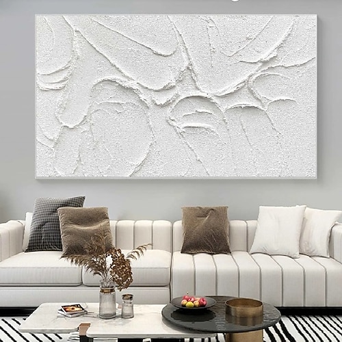 großes handgemachtes 3D weißes minimalistisches Strandgemälde, handgemaltes strukturiertes Wandkunst-Ozeanwellengemälde auf Leinwand, Wabi-Sabi-Wandkunstgemälde für Wohnzimmergemälde, Modedekor Image