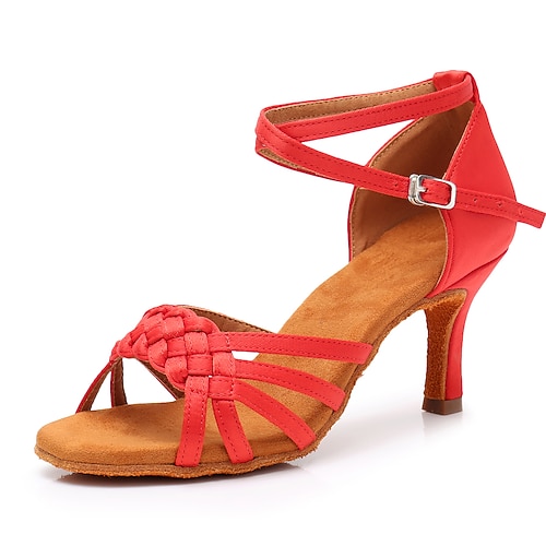 weiße lateinamerikanische Tanzschuhe für Damen – Wildledersohle, Riemchendesign, Ballsaal-Salsa-Wettkampf-Absätze Image