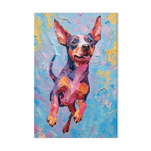 handgefertigte Ölgemälde auf Leinwand, Wandkunst, Dekoration, modernes Tier, abstrakt, farbiger Hund für die Inneneinrichtung, gerolltes, rahmenloses, ungedehntes Gemälde Image