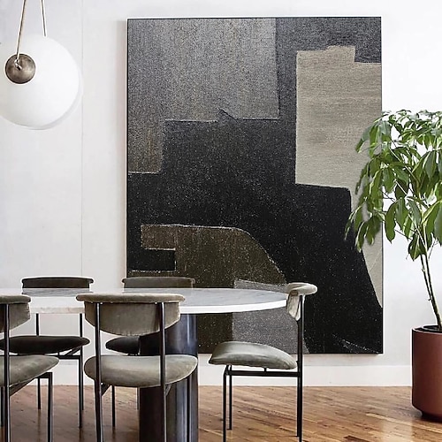 handgemachtes 3D-Ölgemälde in Schwarz auf Leinwand, groß, handgemalt, abstrakt, strukturiert, Palettenmesser, Boho-Ölgemälde, Wandkunst, individuelles zeitgenössisches minimalistisches Kunstwerk für Image