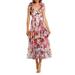 Floral Ruffle Plissé Midi Cocktail Dress