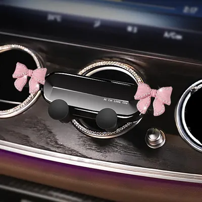 Cute Bowknot Universal Car Phone Holder Cartoon Diamond GPS Stand Gravity Bracket Auto Air Vent Clip