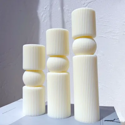 6 Designs Column Ribbed Pillar Candle Mold CylinderTemplate Silicone Molds Geometric Home Decor