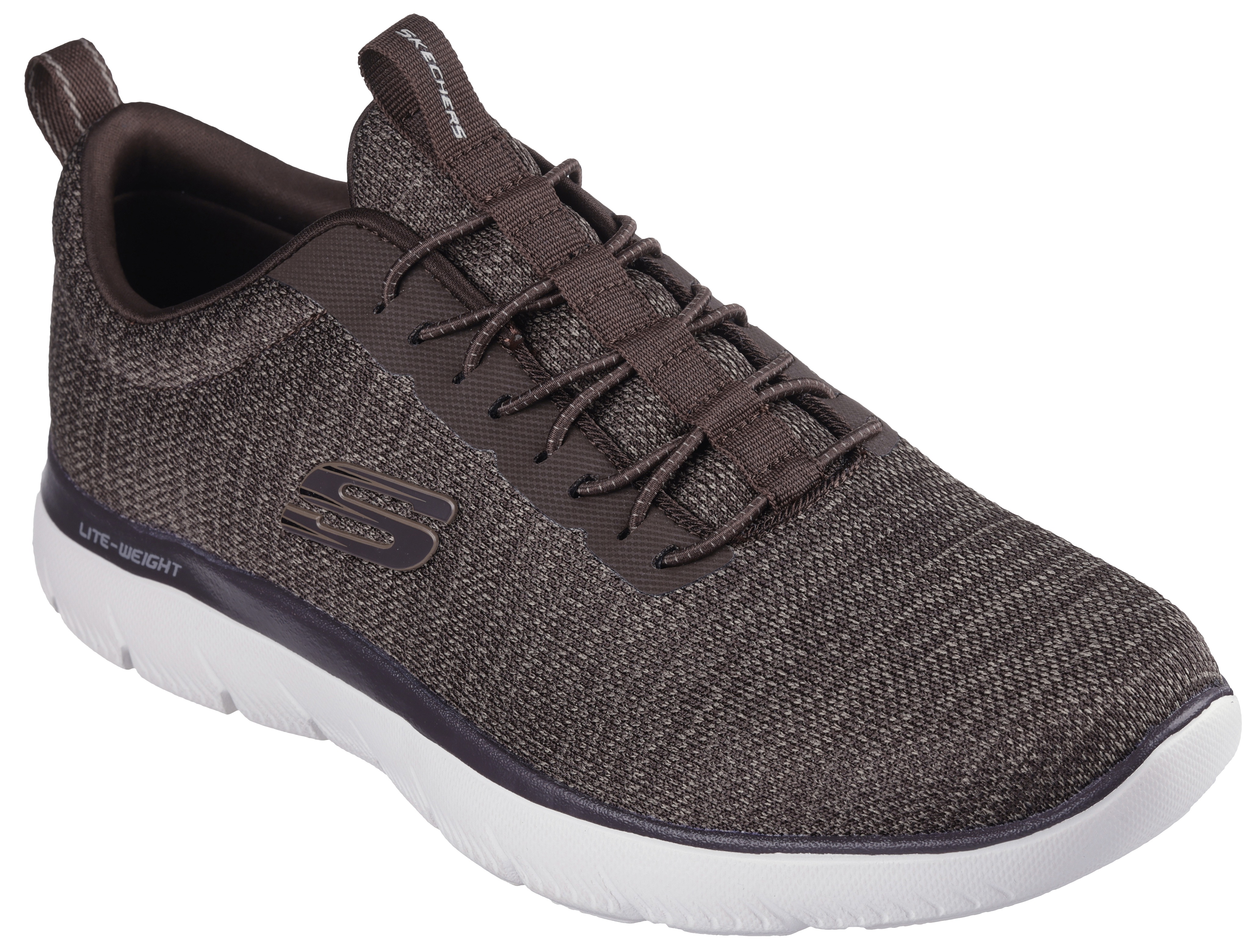 Slip-On Sneaker SKECHERS "SUMMITS-", Herren, Gr. 42, braun (braun, schwarz), Textil, Schuhe, Slipper, Freizeitschuh, Halbschuh mit Elastic Schnürsenkel