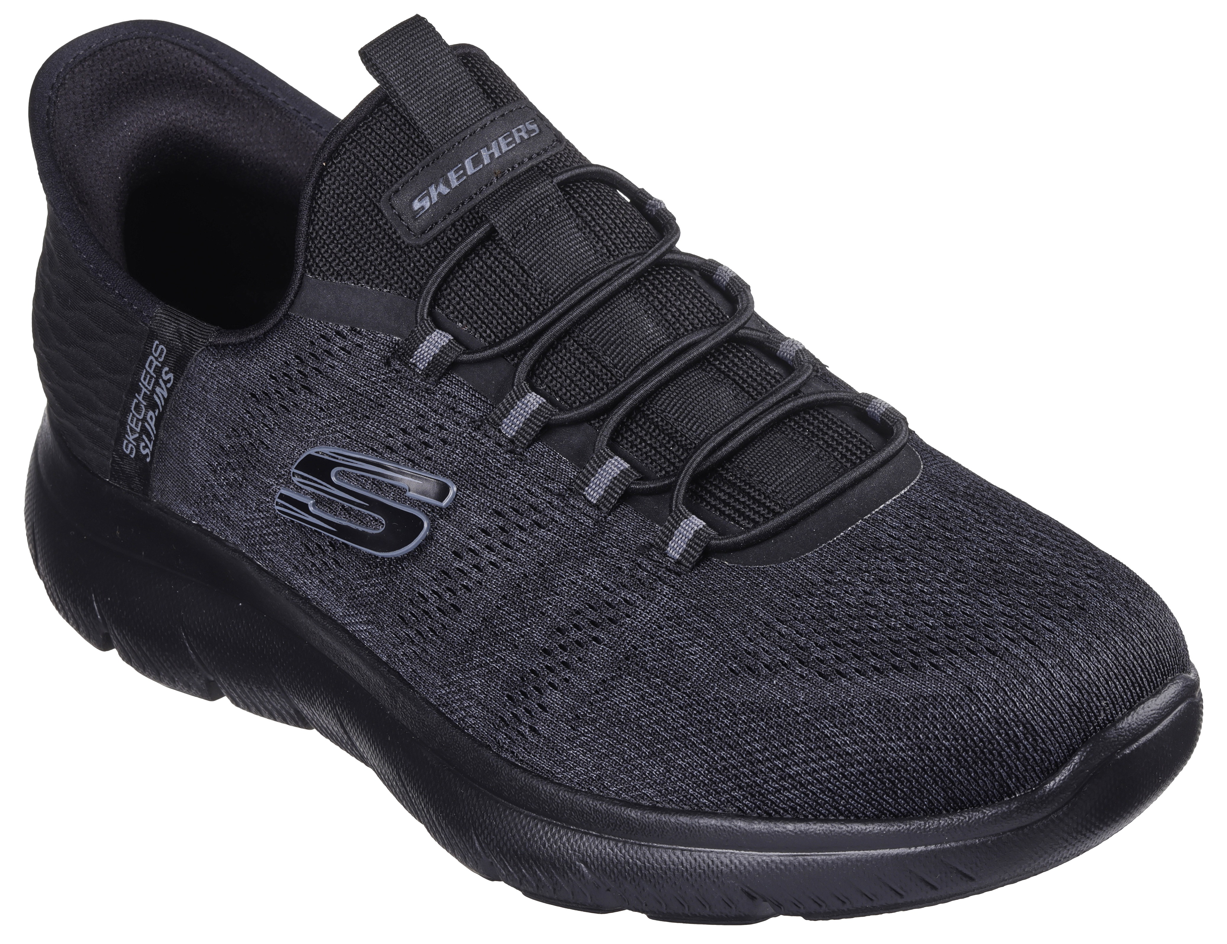 Slip-On Sneaker SKECHERS "SUMMITS-KEY PACE", Herren, Gr. 39, schwarz (schwarz uni), Textil, unifarben, Schuhe, Slipper, Freizeitschuh, Halbschuh in veganer Verarbeitung