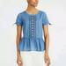 J. Crew Tops | J. Crew Blue Cotton Embroidered Peplum Top | Color: Blue | Size: M