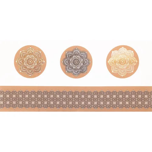 Coupon de tissu canvas ""mandala"", marron clair/coloré