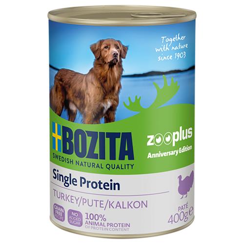 6x400g Bozita Single Protein Paté zooplus Anniversary Edition mit Pute Hundefutter nass