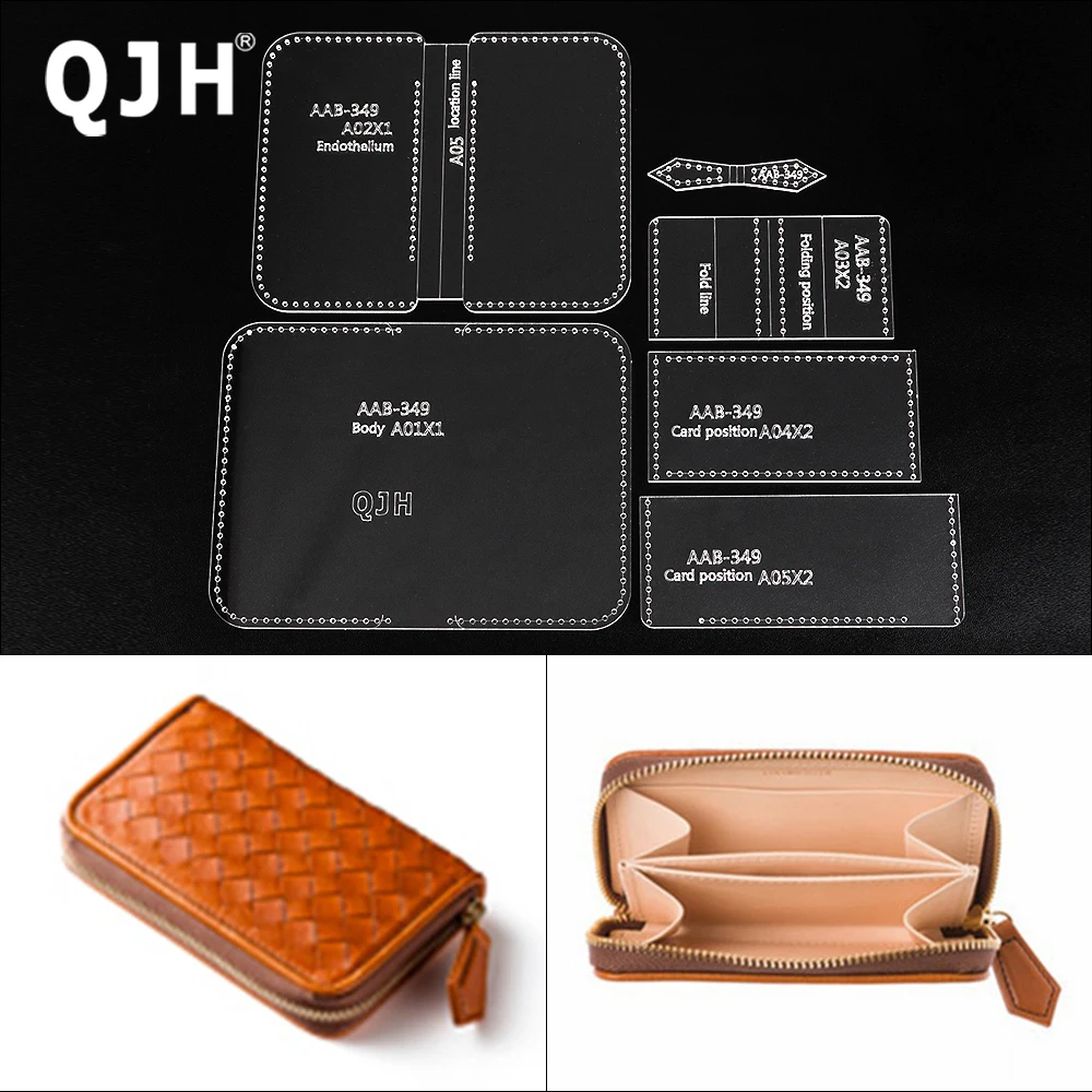 QJH Handtaschen-Geldbörse mit drei Fächern, transparentes Acryl/Kraftpapier mit Löchern, DIY-Leder, handgefertigte Bastelvorlage, besonderes Geschenk Image