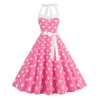 Elegantes Neckholder-Vintage-Sommer-Partykleid für Damen, trägerlos, Punktdruck, Pinup, Rockabilly, große Schaukel, rosa Sommerkleid, 50er- und 60er-Jahre-Stil