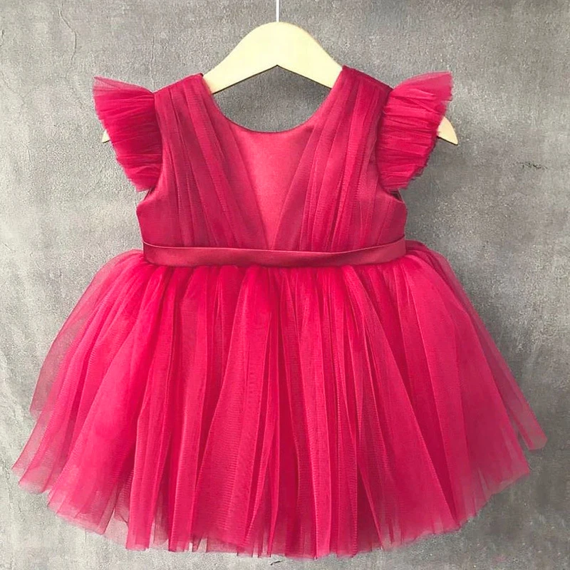 Kleinkind Baby 1. Geburtstag Prinzessin Kleid Rüschen elegante Mädchen Hochzeits feier Kleider rosa Tüll Bogen Baby Mädchen Sommerkleid ung Image