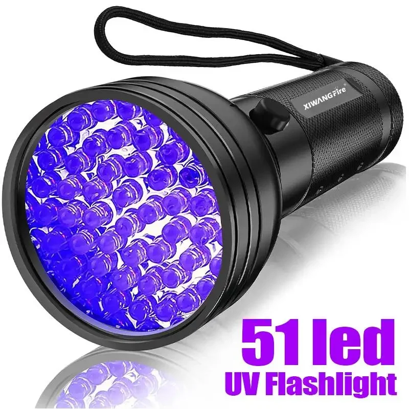 395 nm UV-Taschenlampe, Schwarzlicht, 51 LEDs, UV-Licht, UV-Taschenlampe für die Urinkennung von Haustieren, Harzhärtung, fluoreszierende Kontrolllampe Image