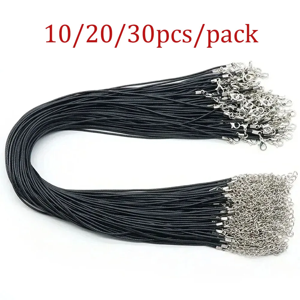 10/20/30 teile/satz 50 cm Leder Seil Gewachste Draht Halskette Seil Karabinerverschluss Schwarz Leder Anhänger Lanyard diy Schmuck Zubehör Image