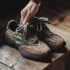 Maden 70S Retro Casual Sneakers für Herren, dicke Sohle, Jogging, atmungsaktive Freizeitschuhe, Wildleder, kariertes Stoff, Herrenschuhe