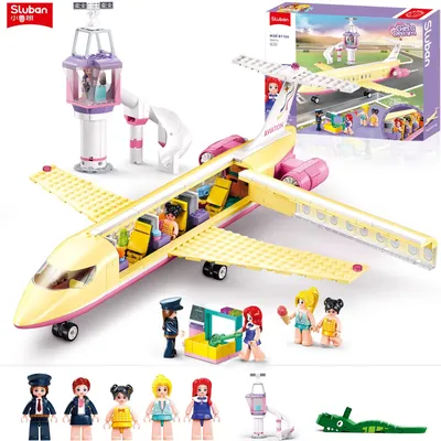 383PCS Urlaub Flugzeug Bausteine Traum Rosa Flugzeug Modell Bricks Kreative Desktop Deco Image