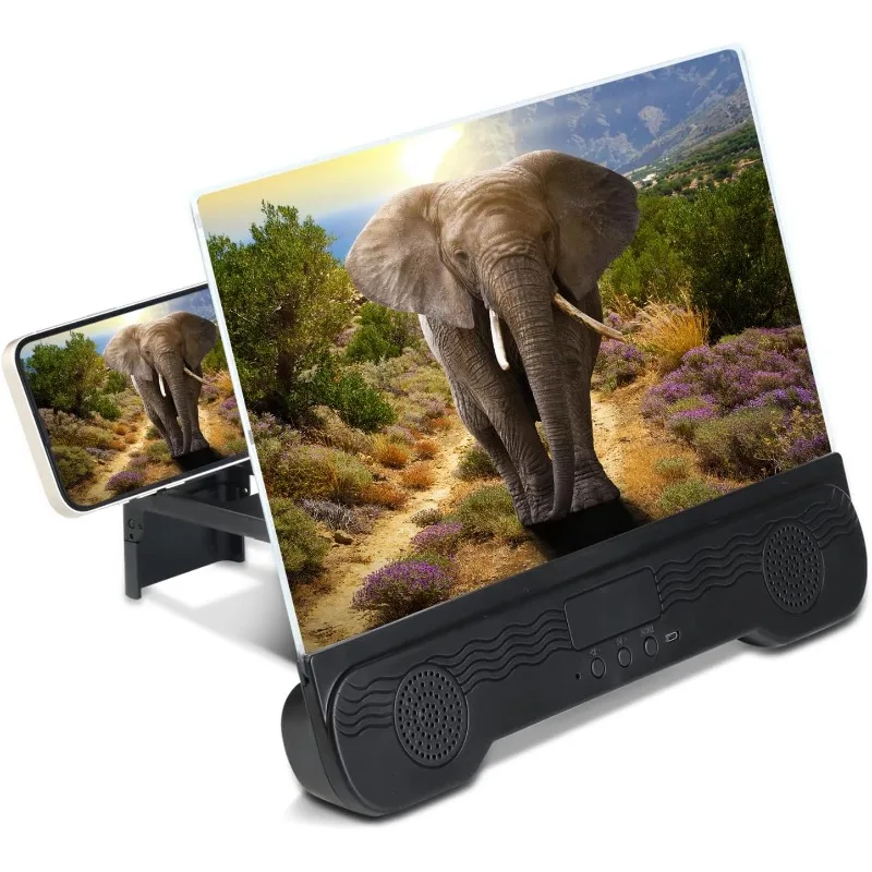 Lente d'ingrandimento per schermo per telefono cellulare da 14" con altoparlante wireless Supporto per telefono pieghevole con amplificatore per schermo HD per film, voidi, giochi