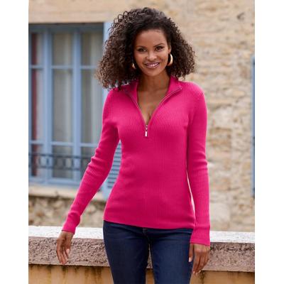 Boston Proper - Pink Peacock - Ribbed Half Zip Up Sweater - Medium