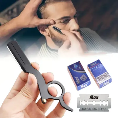 （1+10 blades） Barber Razor Haircut Beard Eyebrow Shaving Tool Manual Depilation Razors Hairdresser