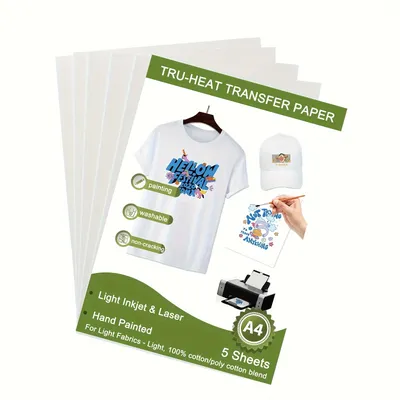 ESHANG Iron on Heat Transfer Paper for T Shirts (5Sheets A4 ）Printable HTV Heat Transfer Vinyl for