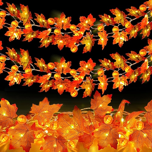 Elegante Hochzeitsfeier Empfang Ahornblatt Kürbis Lichterkette – 10/20/40LED USB batterieigebetriebene Herbstgirlande für Herbsthaus Deko 1.5/3/6M für Halloween Image