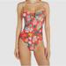 J. Crew Swim | J. Crew Gavotte Floral Ring Bandeau Tank Red/Jade Multi Ao847 One Piece Swimsuit | Color: Red/Tan | Size: 6