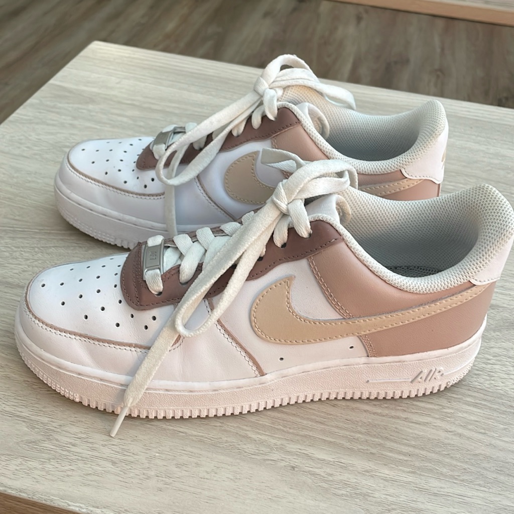 Nike Shoes | Hand Painted Nike Air Force 1. Size 8 | Color: Tan/White | Size: 8
