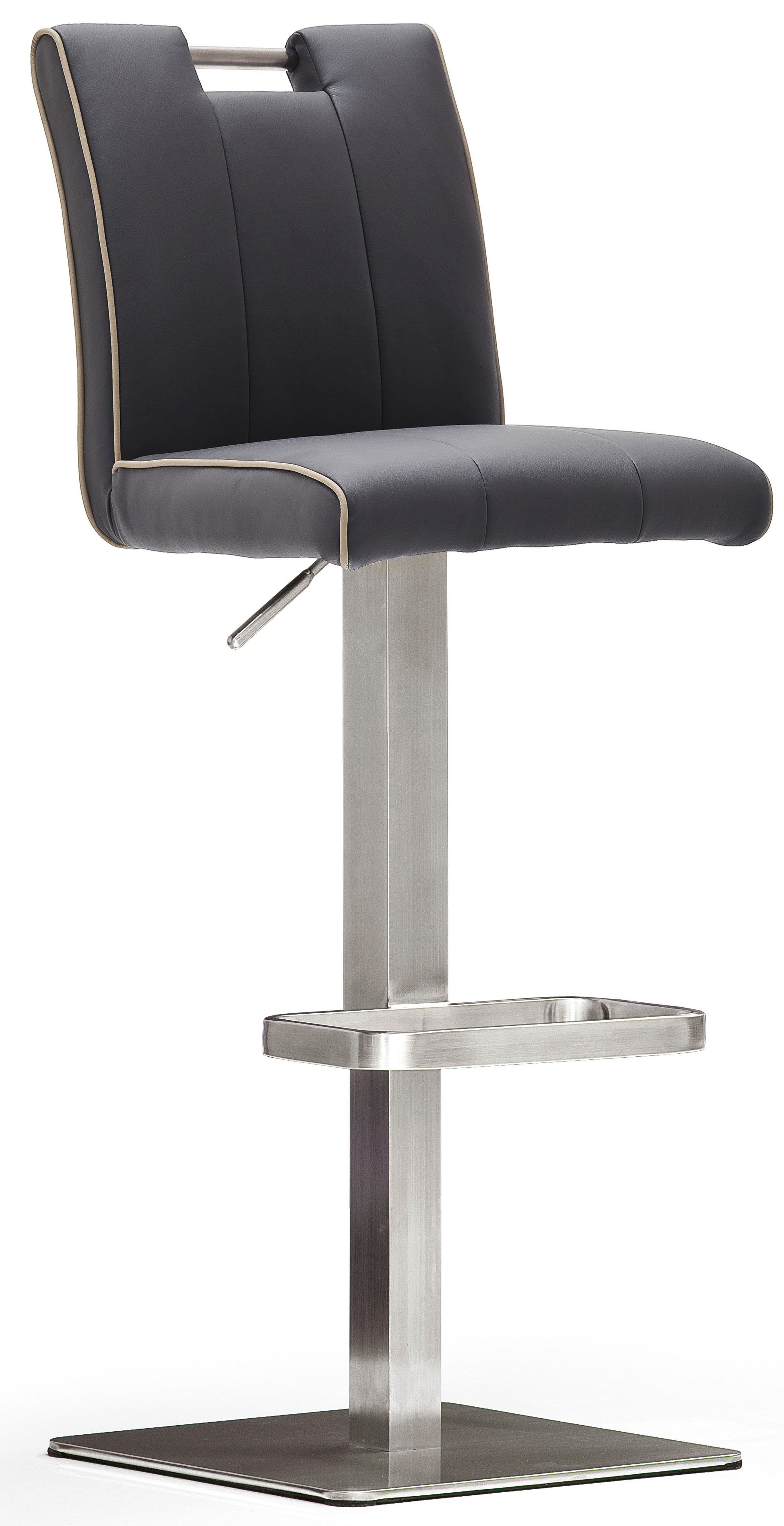 Bistrostuhl MCA FURNITURE "BARBECOOL Barhocker Bistrostuhl Tresenhocker", schwarz (schwarz, edelstahl gebürstet), B:40cm H:89cm T:51cm, Leder, Stühle, Bistrostuhl, mit Rückenlehne, Bodenplatte eckig, 360 drehbar, Sitzhöhe von 55-80cm