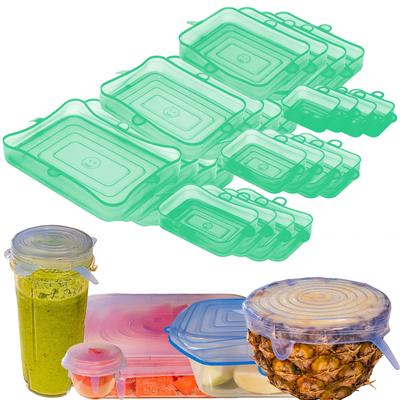 Silicone Stretch Food Lids 12 Rectangular Pack- Reusable Leak-Proof Containers Covers for Fresh Food Storage