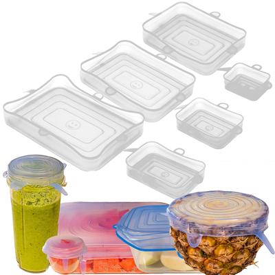 Silicone Stretch Food Lids 6 Rectangular Pack - Reusable Leak-Proof Containers Covers for Fresh Food Storage - 6pc