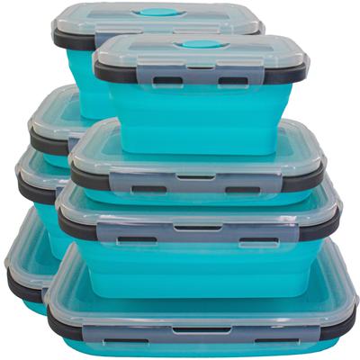 Collapsible Stackable Food Storage Containers 8pc- Silicone, Portable, Leak Proof, Airtight Lunch Boxes