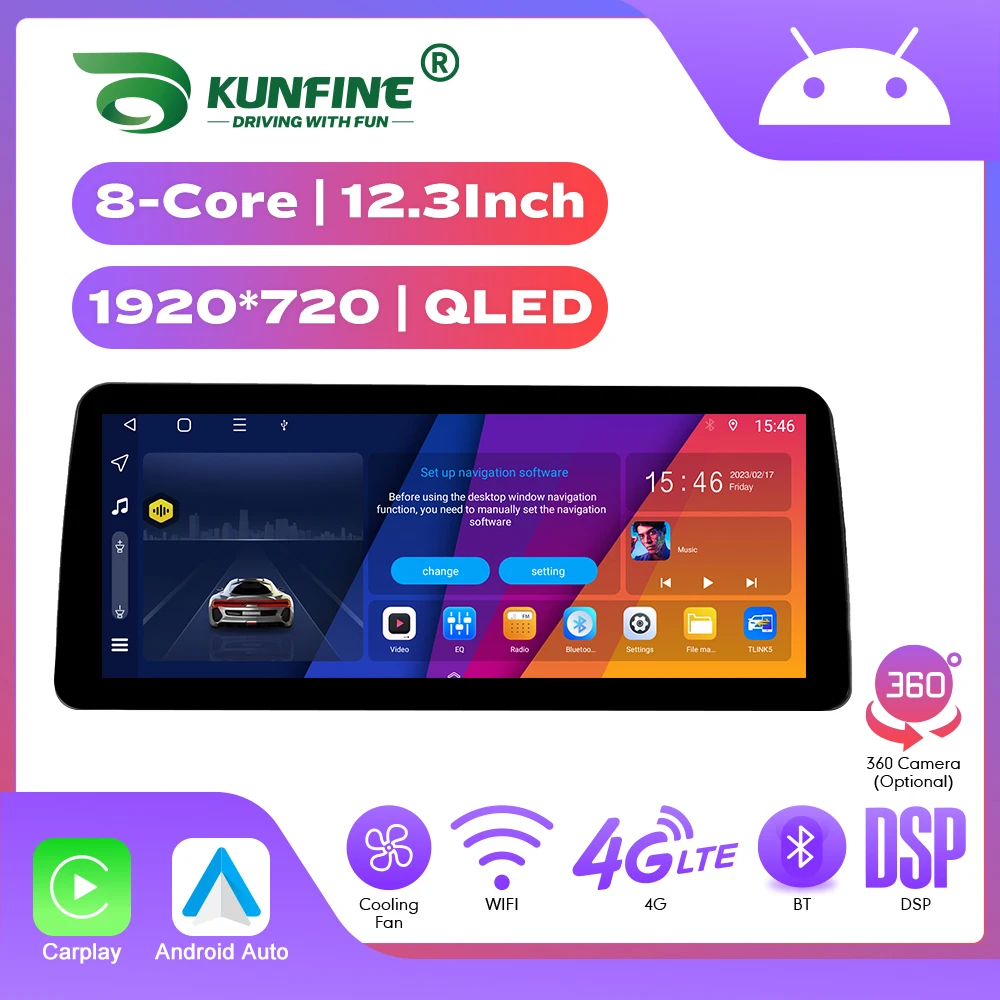 12.3 pouces dans le cellule QLED écran autoradio Android Octa Core voiture stéréo DVD GPS Navigation Carplay Android Auto 4G WIFI GPS