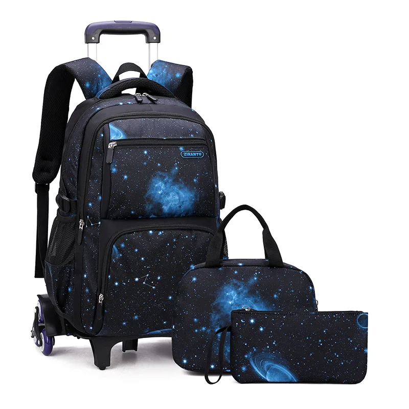 Bagage à main pour enfants, sac d'école primaire pour lycée, sac à dos roulant pour garçons, sac à roulettes avec boîte à déjeuner, sacs d'école à roulettes