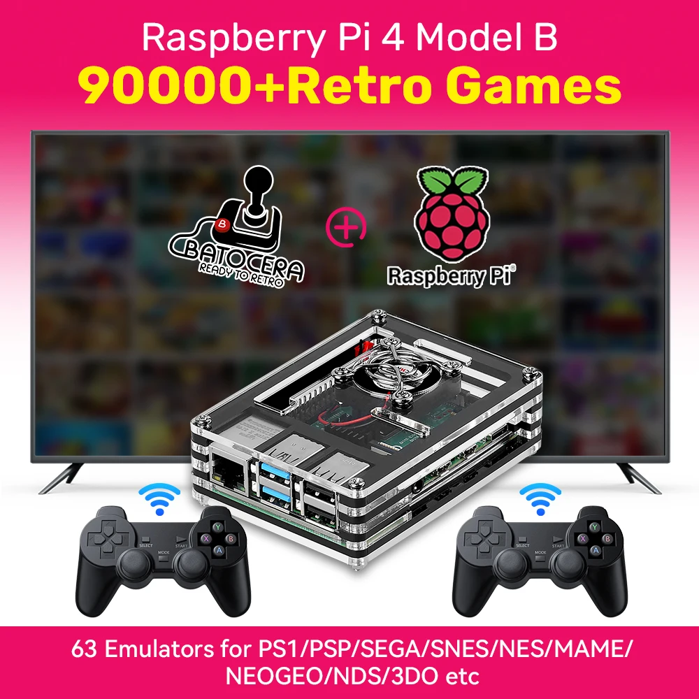 Raspberry Pi 4 modèle B avec plus de 90000 jeux rétro système Batocera Mini PC/consoles de jeux vidéo pour PS1/PSP/SEGA/SNES/NES/MAME/NDS/3DO