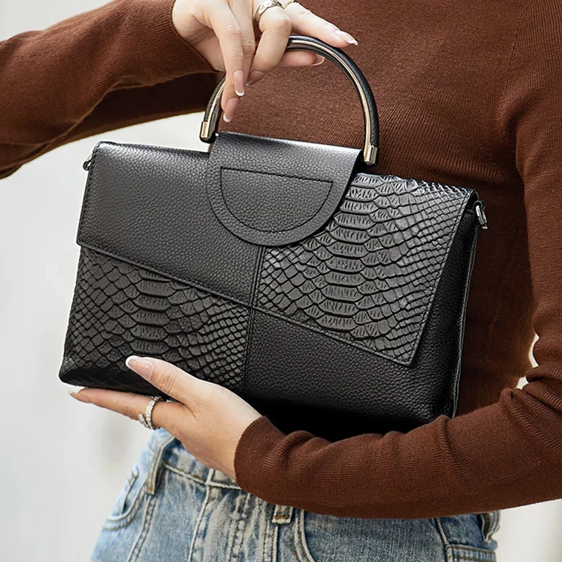 Sac à bandoulière en cuir synthétique PU pour femmes, sac à main et bourse à rabat à motif d