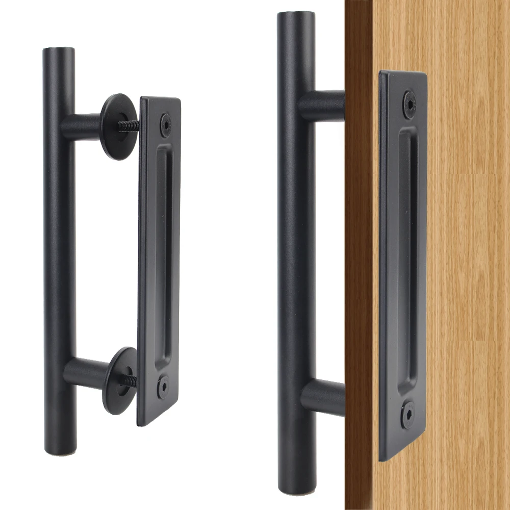 Für Schrank Schrank Pull Flush Einbau Holz Türgriff Schiebe Scheune Türgriff Möbel Hardware Set 35-45 MM Innentür Image