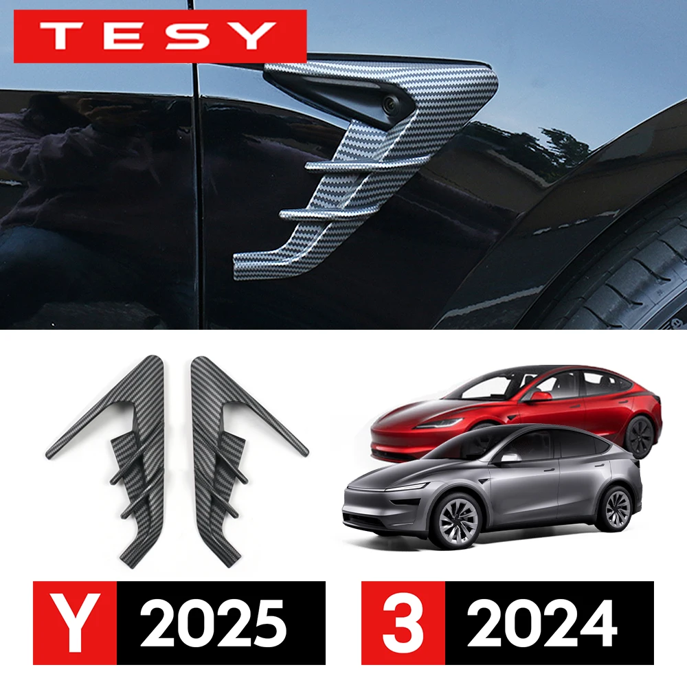 2 Stück Seitenkamera-Abdeckung für Tesla New Model Y Juniper 2025 Launch Model 3 Highland 2024 HW4.0 Leaf Board Dash Cam Protective Image